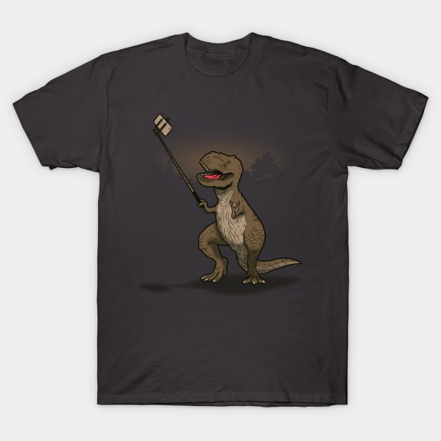 Funny Cute T-Rex Dinosaur Taking Selfie Funny Selfie T-Shirt by BoggsNicolas